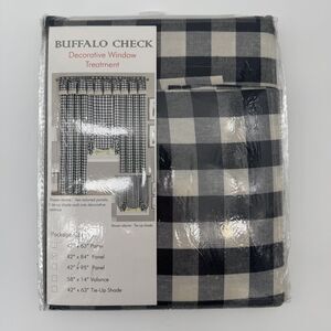 Buffalo Check Window Curtain Panel‎ 42" x 84" Navy Blue Checkered Decorative